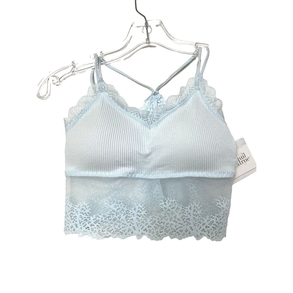 Tranquil & True Bralette Bra Womens Size S Teal Lace Double Strap Pad Racerback